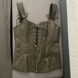 Steampunk / Retro leather green lace corset